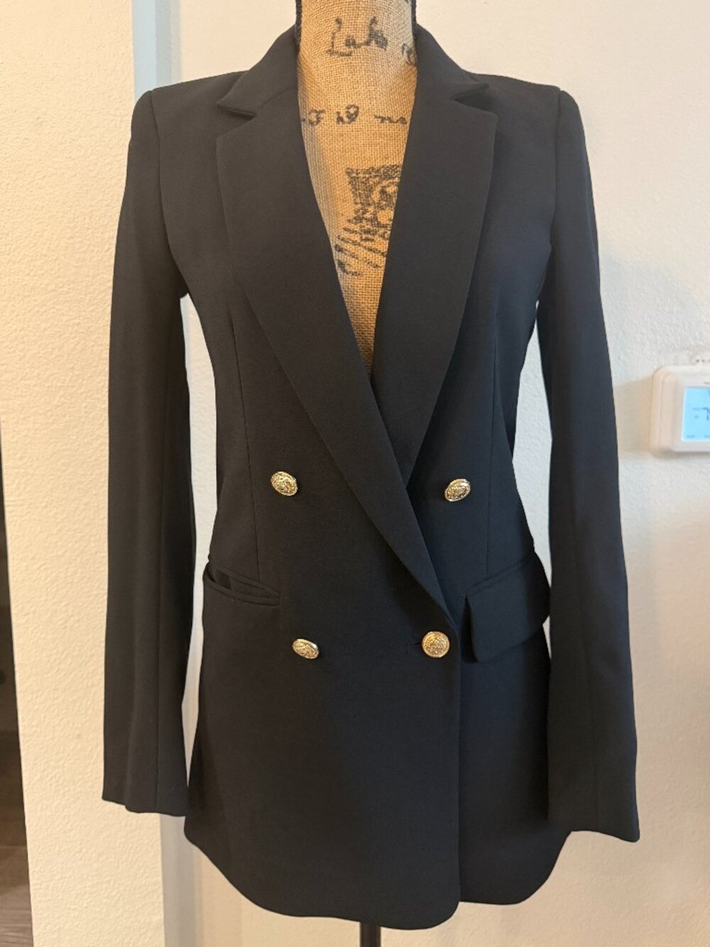 H&M Black Gold Button Double Breasted Military Blazer NWT Size 0